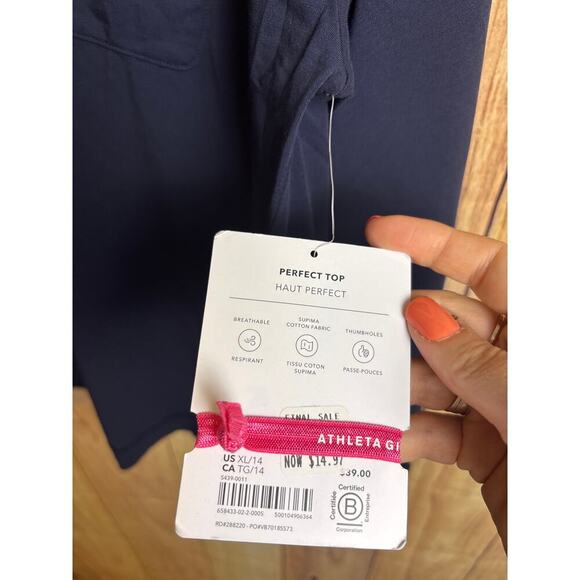 Athleta Girl Long Sleeve Athletic Tshirt Perfect Top Navy Blue Size XL 14 NEW - Picture 3 of 5